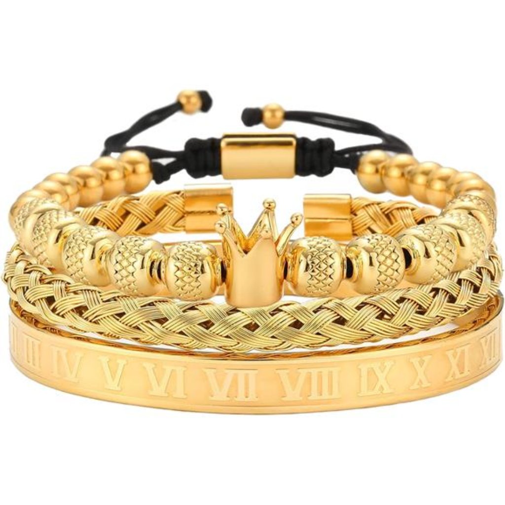 Imperial Crown King Mens Bracelet Cz Beads Silver Gold Bracelet For Men Luxury